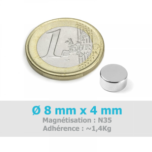 Aimant Ø 8 mm, hauteur 4 mm