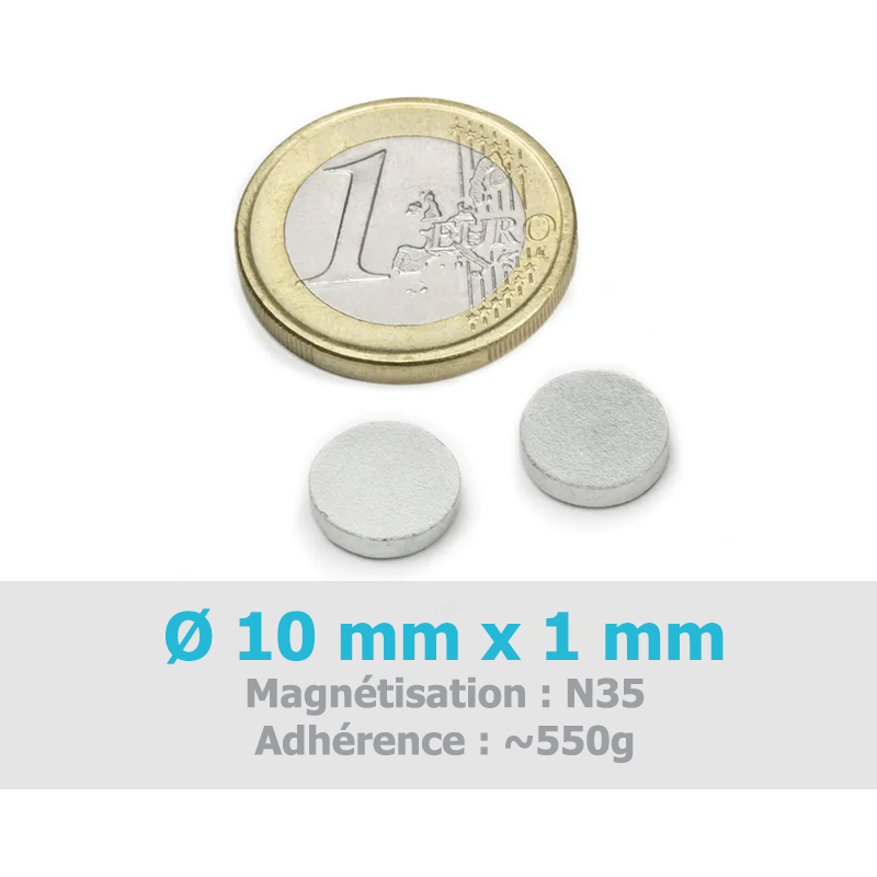 Aimant Ø 10 mm, hauteur 1 mm