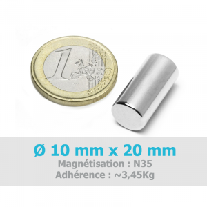 Aimant Ø 10 mm, hauteur 20 mm