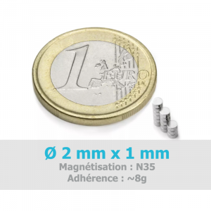 Aimant Ø 2 mm, hauteur 1 mm