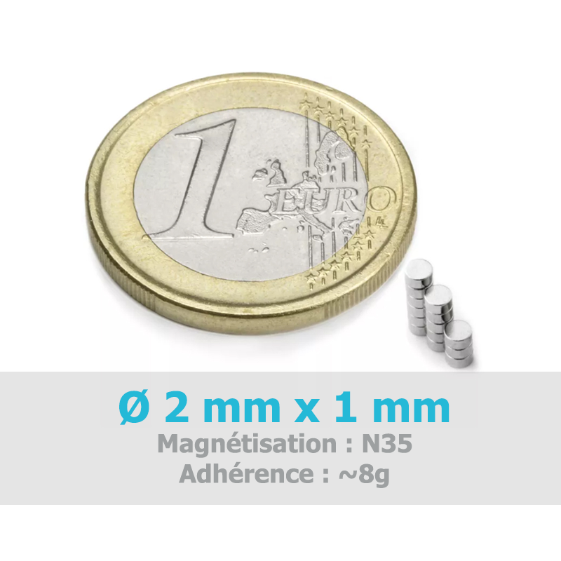 Aimant Ø 2 mm, hauteur 1 mm