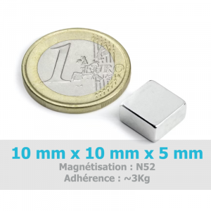Aimant carré 10 mm - Longueur / largeur 10 mm - épaisseur 5 mm