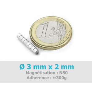 Aimant Ø 3 mm, hauteur 2 mm