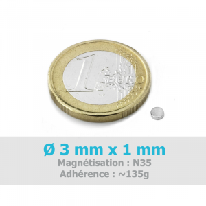 Aimant Ø 3 mm, hauteur 1 mm