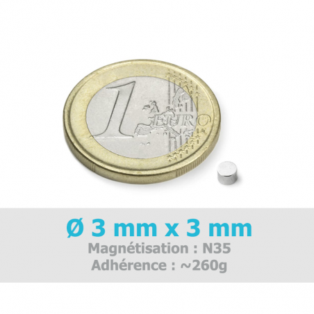 Aimant Ø 3 mm, hauteur 3 mm