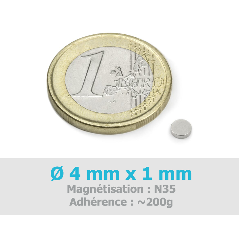 Aimant Ø 4 mm, hauteur 1 mm