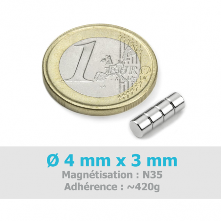 Aimant Ø 4 mm, hauteur 3 mm