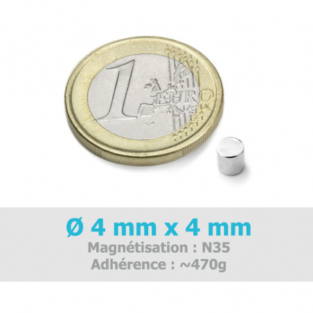 Aimant Ø 4 mm, hauteur 4 mm