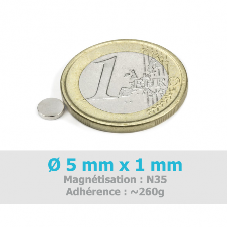 Aimant Ø 5 mm, hauteur 1 mm