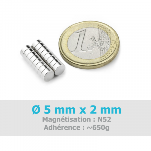 Aimant Ø 5 mm, hauteur 2 mm